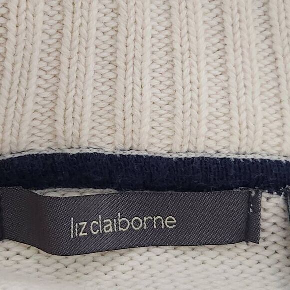 Liz Claiborne white knit zip front sweater jacket cardigan collar pocket medium - Picture 6 of 9